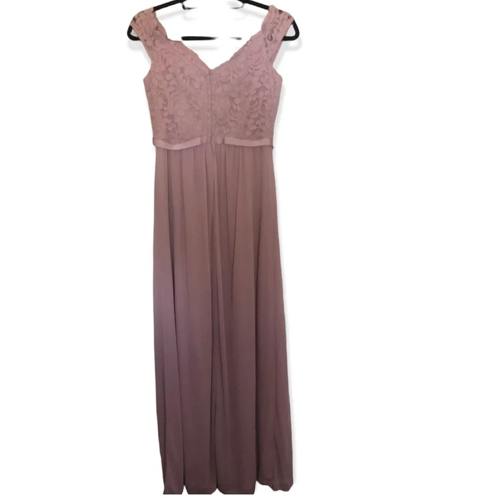 David’s Bridal Off the Shoulder Lace & Mesh Maxi The Beloved Dress
